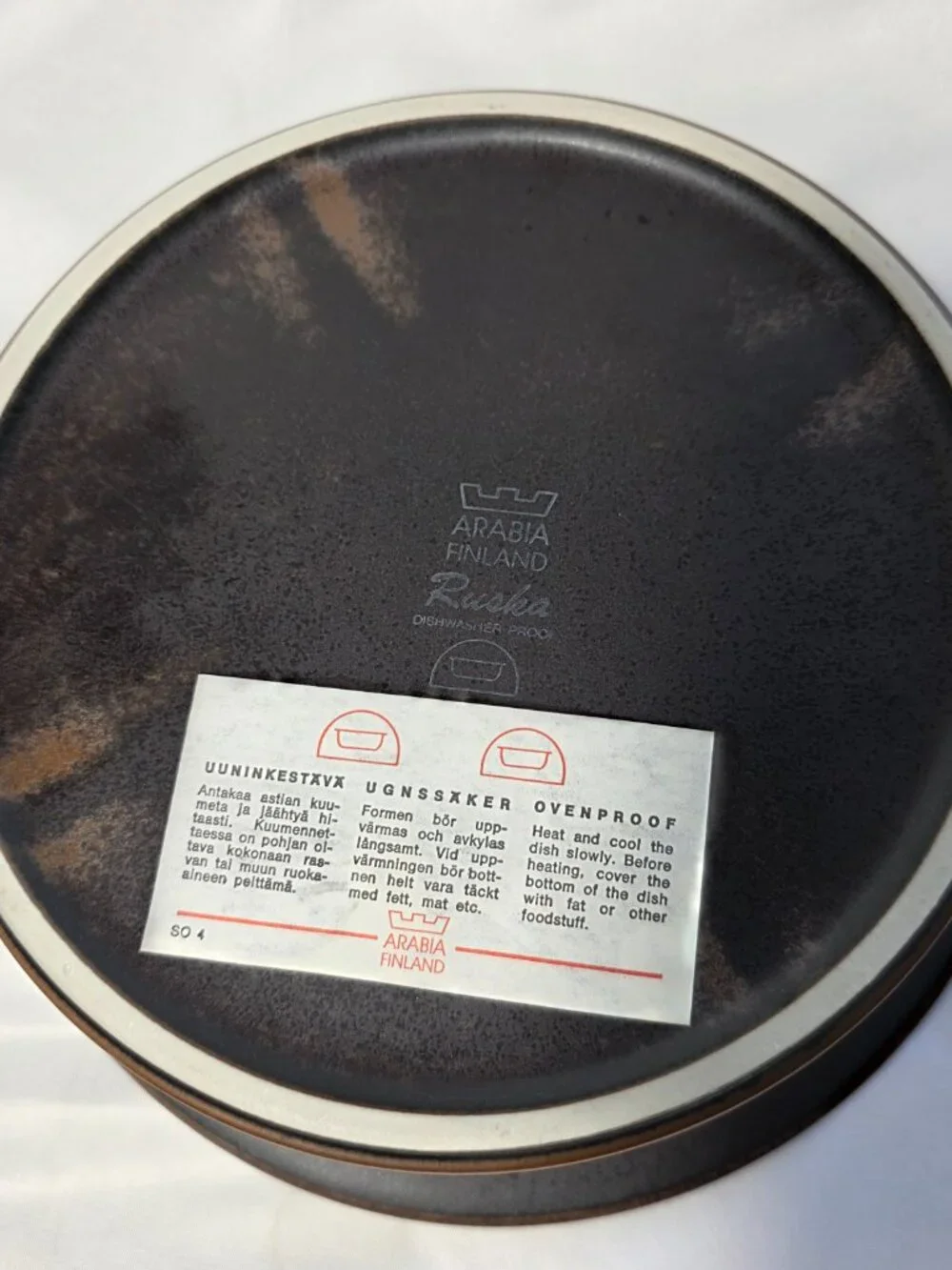 Arabia of Finland Rushka 1.5 Quart Covered Casserole Light & Dark Brown Spotted
